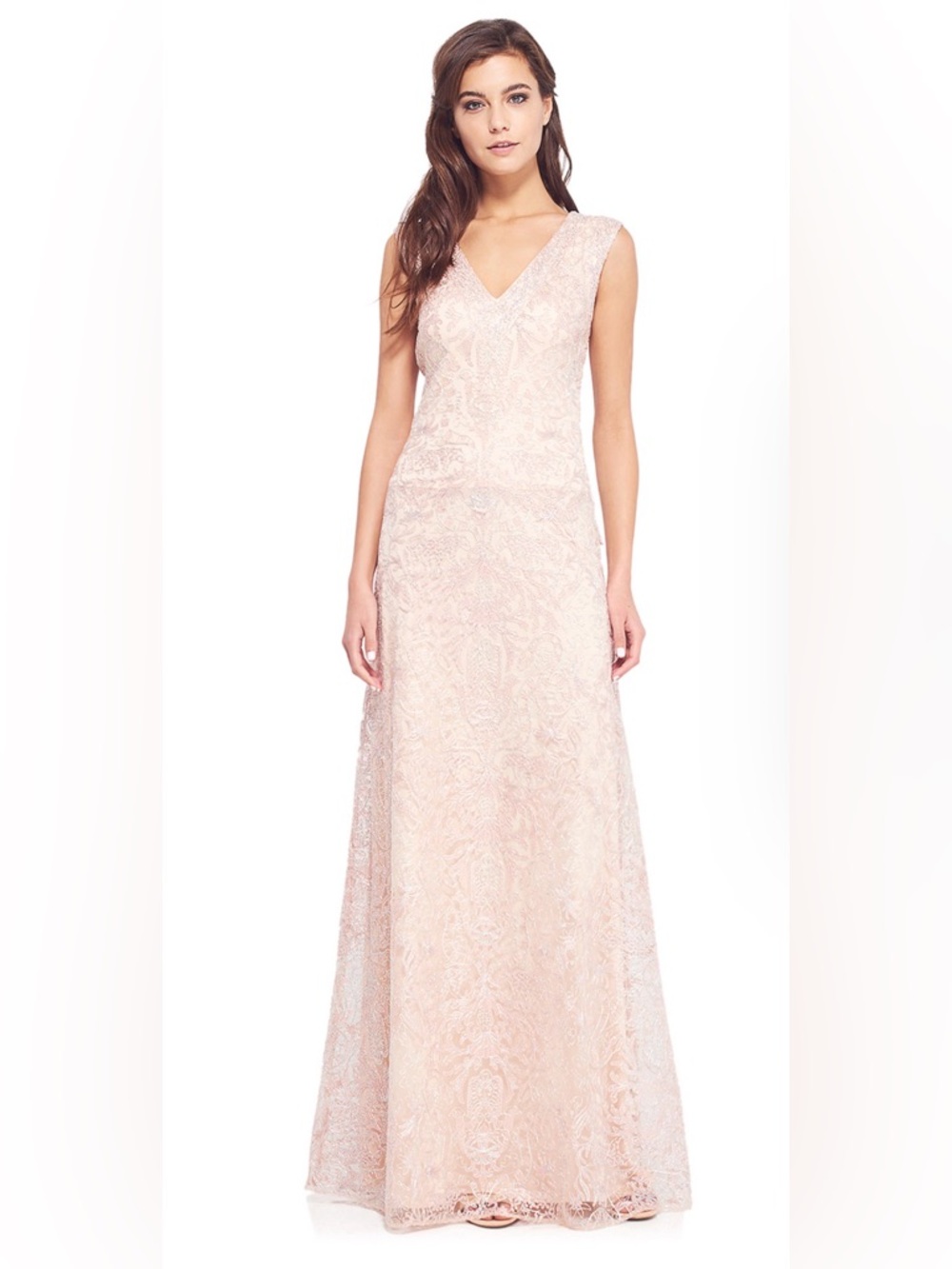 Tadashi Shoji Daria Blush Sequin Lace Evening Gown Formal Sleeveless‎ Size 6